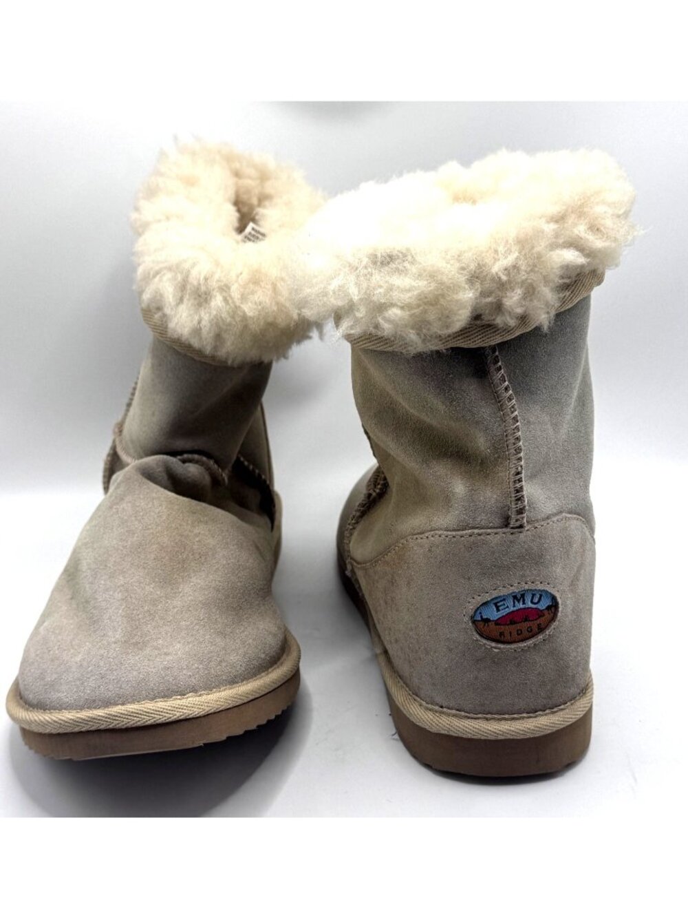 Emu Australia Ridge Boots Size 12 Woman Tan Suede Fold Over Wool-Lined  EVA Sole